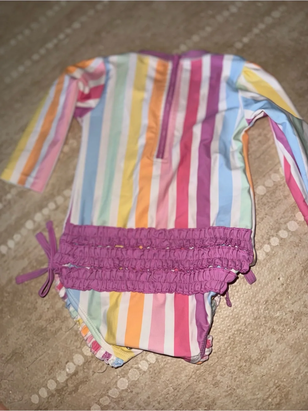 Girls Rainbow Stripe Long Sleeve Swimsuit